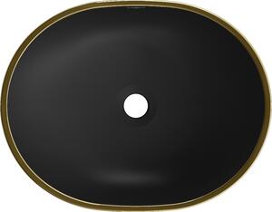 Mexen Viki umývadlo na dosku 48 x 35 cm, Čierna matná/zlatý okraj - 21054875
