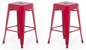 Sada 2 barových stoličiek červená kovová 60 cm vo výške pultu stohovateľná industriálna