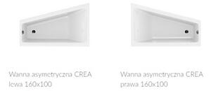 Cersanit Crea slim asymetrická vaňa ľavá 160x100cm + nožičky, S301-232