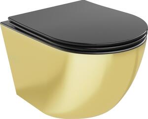 Mexen Lena Miska WC Rimless s pomaly padajúcou doskou slim, duroplast, čierna matná/zlatá - 30224076