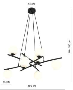 Luster na lanku ESSA 8xE14/10W/230V čierna/biela