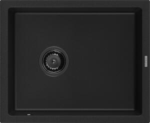 Mexen Pedro granitový kuchynský drez 1-komorový 560 x 460 mm, čierny, čierny sifón - 6508561000-77-B