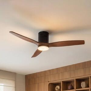 Lucande Stropný ventilátor LED Brinia, Ø 132 cm, drevo,, Tmavé drevo, Obývacia izba / jedáleň, Drevo, Škandinávsky