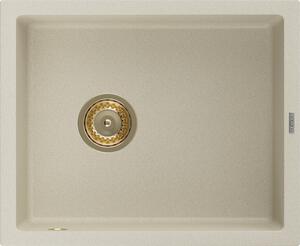Mexen Pedro granitový drez s 1 komorou 560 x 460 mm, béžový, sifón zlatý - 6508561000-69-G