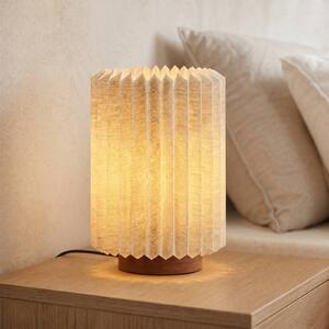 Lindby Stolová lampa Maveo, výška 30 cm, orech/ľan, E27, Hliník / sivá / zinok, Obývacia izba / jedáleň, Textil / látka / hodváb, Škandinávsky, Stojacie svietidlo