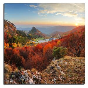 Obraz na plátne - Jesenná krajina pri západe slnka, Slovensko, Vrsatec - štvorec 3260A (50x50 cm)