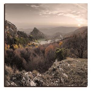 Obraz na plátne - Jesenná krajina pri západe slnka, Slovensko, Vrsatec - štvorec 3260FA (50x50 cm)