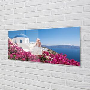Sklenený obraz Grécko kvety morské stavby 120x60 cm 2 Prívesky