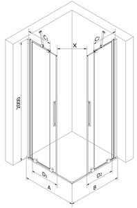 Mexen Velar Duo sprchová kabína, posuvné dvere 90 x 80 cm, Priehľadné, biela - 871-090-080-02-20