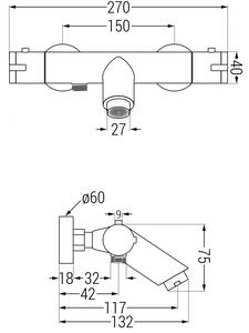 Mexen Tord vaňovo-sprchová podomietková súprava s dažďovými tryskami a vaňovou termostatickou batériou Kai, čierna - 77300200-70