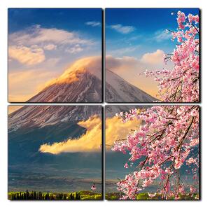 Obraz na plátne - Hora Fuji a čerešňové kvety na jar - štvorec 3266E (60x60 cm)