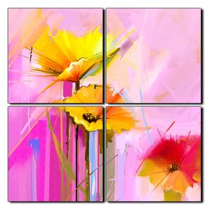 Obraz na plátne - Abstraktná maľba, jarné kvety reprodukcia - štvorec 3269E (60x60 cm)