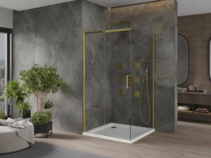 Mexen Omega sprchová kabína, posuvné dvere 100 x 100 cm, transparentnéné, zlatá + závesný bidet Flat - 825-100-100-50-00-4010