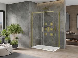 Mexen Omega sprchová kabína, posuvné dvere 130 x 70 cm, transparentnéné, zlatá + závesný bidet Flat - 825-130-070-50-00-4010