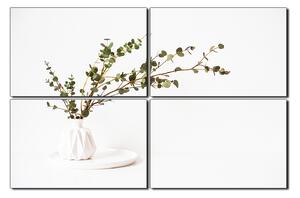 Obraz na plátne - Vetva eukalyptu v bielej váze na bielom pozadí 1272E (90x60 cm)