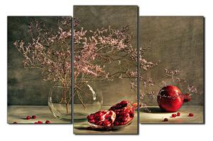 Obraz na plátne - Zátišie - vetva a granátové jablko 1274C (90x60 cm)