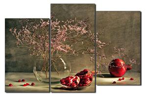 Obraz na plátne - Zátišie - vetva a granátové jablko 1274D (90x60 cm)