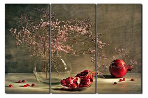 Obraz na plátne - Zátišie - vetva a granátové jablko 1274B (90x60 cm )