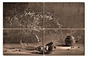 Obraz na plátne - Zátišie - vetva a granátové jablko 1274FE (150x100 cm)