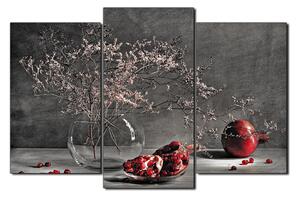 Obraz na plátne - Zátišie - vetva a granátové jablko 1274QC (150x100 cm)