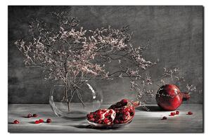 Obraz na plátne - Zátišie - vetva a granátové jablko 1274QA (90x60 cm )