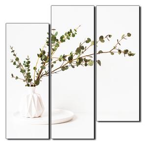 Obraz na plátne - Vetva eukalyptu v bielej váze na bielom pozadí - štvorec 3272D (75x75 cm)