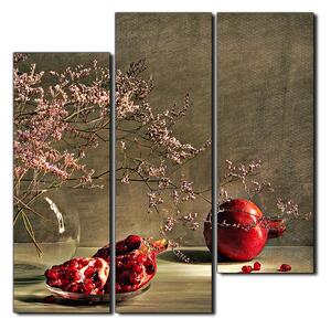 Obraz na plátne - Zátišie - vetva a granátové jablko - štvorec 3274D (75x75 cm)