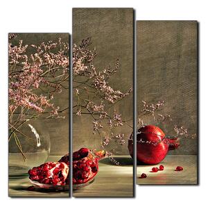 Obraz na plátne - Zátišie - vetva a granátové jablko - štvorec 3274C (75x75 cm)