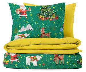 Ervi bavlnené obliečky DUO - Vianočný vzor na zelenom/žlté