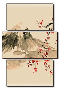 Obraz na plátne - Tradičné sumi-e obraz: sakura, slnko a hory - obdĺžnik 7271FC (90x60 cm)
