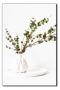 Obraz na plátne - Vetva eukalyptu v bielej váze na bielom pozadí - obdĺžnik 7272A (90x60 cm )