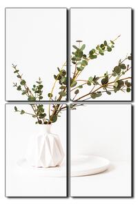 Obraz na plátne - Vetva eukalyptu v bielej váze na bielom pozadí - obdĺžnik 7272E (90x60 cm)