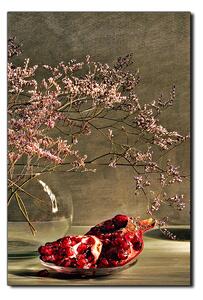 Obraz na plátne - Zátišie - vetva a granátové jablko - obdĺžnik 7274A (90x60 cm )