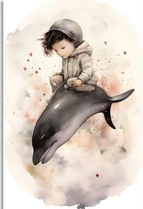Obraz zasnený chlapček s delfínom