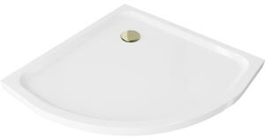 Mexen Flat polkruhová sprchová vanička slim 70 x 70 cm, biela, syfon zlatá - 41107070G