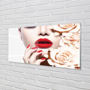 Nástenný panel  Ruže červené pery žena 100x50 cm