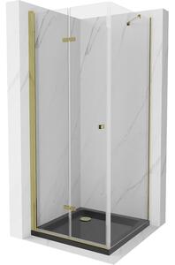 Mexen Lima sprchová kabína, skladacie dvere 90 x 90 cm, transparentnéné, zlatá + závesný bidet Flat, čierna