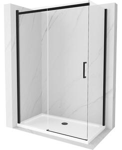 Mexen Omega sprchová kabína, posuvné dvere 140 x 80 cm, transparentnéné, čierna + závesný bidet Flat, biela