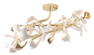 Stropné svietidlo 70 cm 6x G9 zlaté s keramickými bielymi lístkami Zuma Line LEAF MX2858-6-EGN