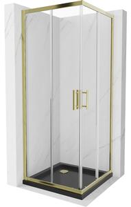 Mexen Rio štvorcová sprchová kabína 80 x 80 cm, transparentnéné, zlatá + závesný bidet Flat, čierna- 860-080-080-50-00-4070G