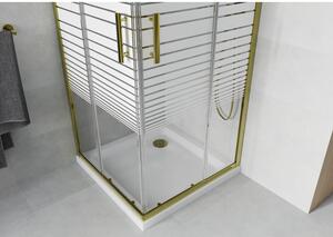 Mexen Rio štvorcová sprchová kabína 70 x 70 cm, pruhy, zlatá + závesný bidet Flat, biela- 860-070-070-50-20-4010G