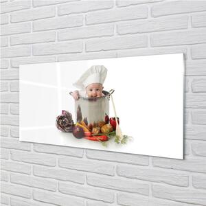 Sklenený obklad do kuchyne Dieťa lyžičkou hrniec 100x50 cm