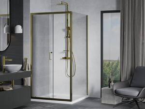 Mexen Apia sprchová kabína, posuvné dvere 90 x 90 cm, transparentnéné, zlatá + závesný bidet Flat, biela