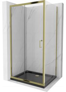 Mexen Apia sprchová kabína, posuvné dvere 100 x 70 cm, transparentnéné, zlatá + závesný bidet Flat, čierna