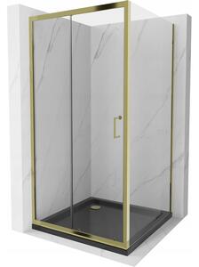 Mexen Apia sprchová kabína, posuvné dvere 90 x 90 cm, transparentnéné, zlatá + závesný bidet Flat, čierna