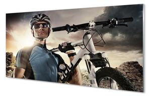 Nástenný panel  Cyklista na bicykli mraky 100x50 cm