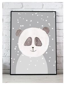 Detská izba - Sivý dekoračný plagát so zimným motívom pandy A4