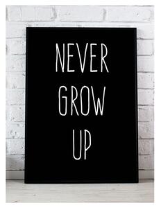 Detská izba - Čierny dekoračný plagát s nápisom Never grow up A4