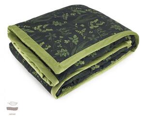 Detská izba - Čierno-zelená zamatová teplá deka s bylinkovým motívom 150x200cm