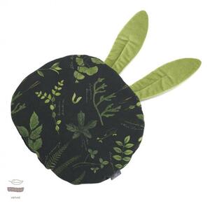 Detská izba - Zeleno-čierny zamatový vankúš s ušami s bylinkovým motívom